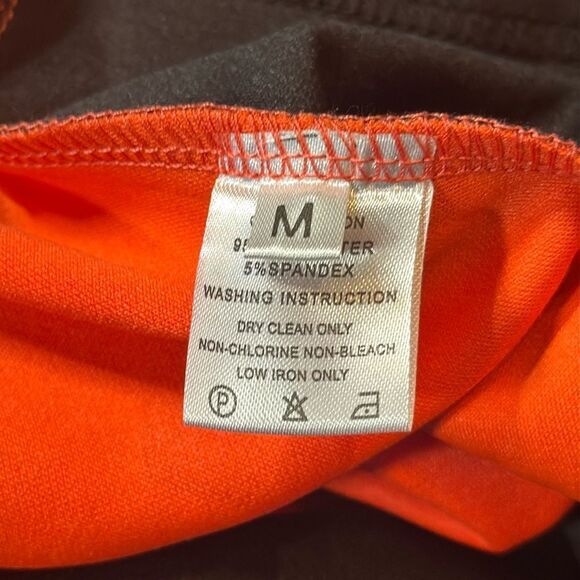 Women’s Black & Orange Asymmetrical Ruffle Midi Dress 3/4 Sleeve Zip Back Size M - Picture 13 of 14